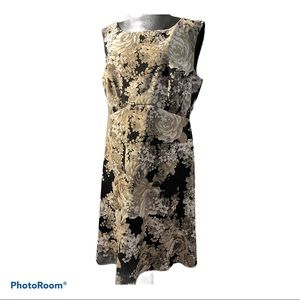 Cute spring taupe/cream/black floral design dress